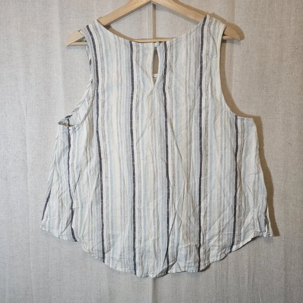 Universal Thread Tank Cami Top Womens Large Blue Ivory Stripe Linen Blend